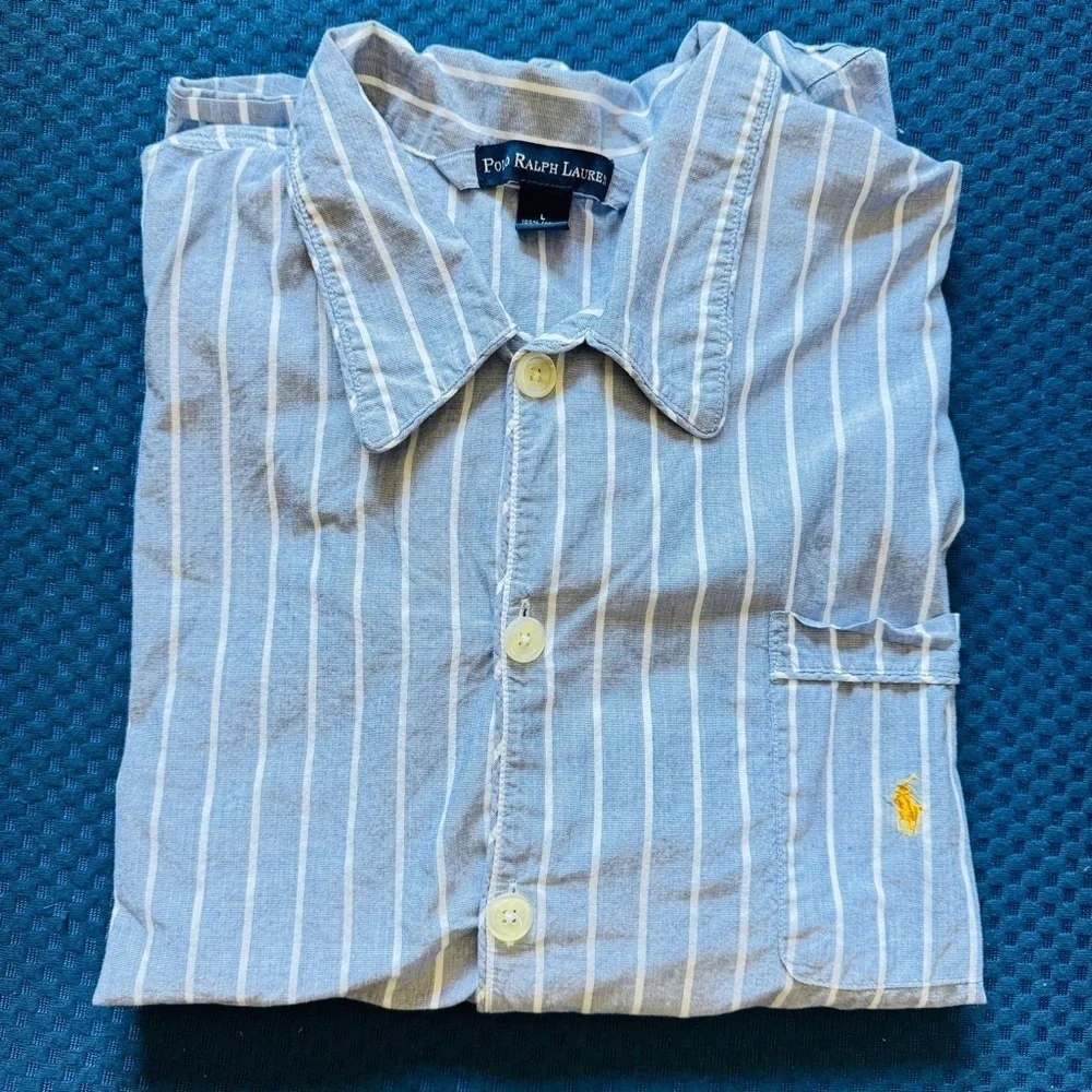 Polo by Ralph Lauren Blue Striped Men's Long Sleeve Pajama Top Size L